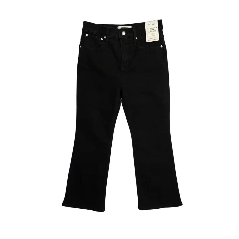 Madewell Jeans Womens Size 26S Black The Stretch Flare Crop High Rise NWT